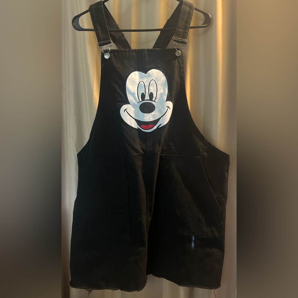Disney Black and White Jean Overalls with Mickey Mouse